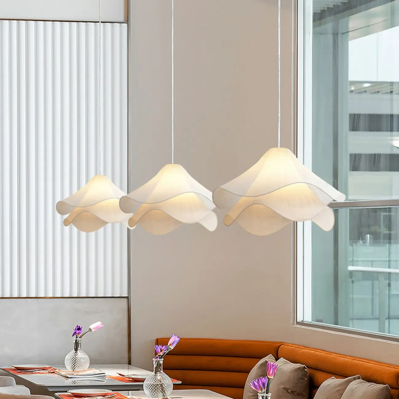 Tiered White Petal Fabric Pendant Lights for Kitchen Island