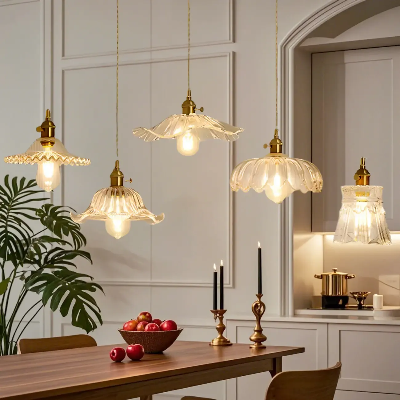 Clear Floral Glass Pendant Light for Modern Living Room