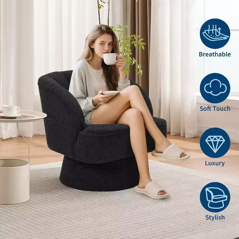 Acekool 360 Swivel Barrel Chair - Plush Teddy Velvet Lounge Chair