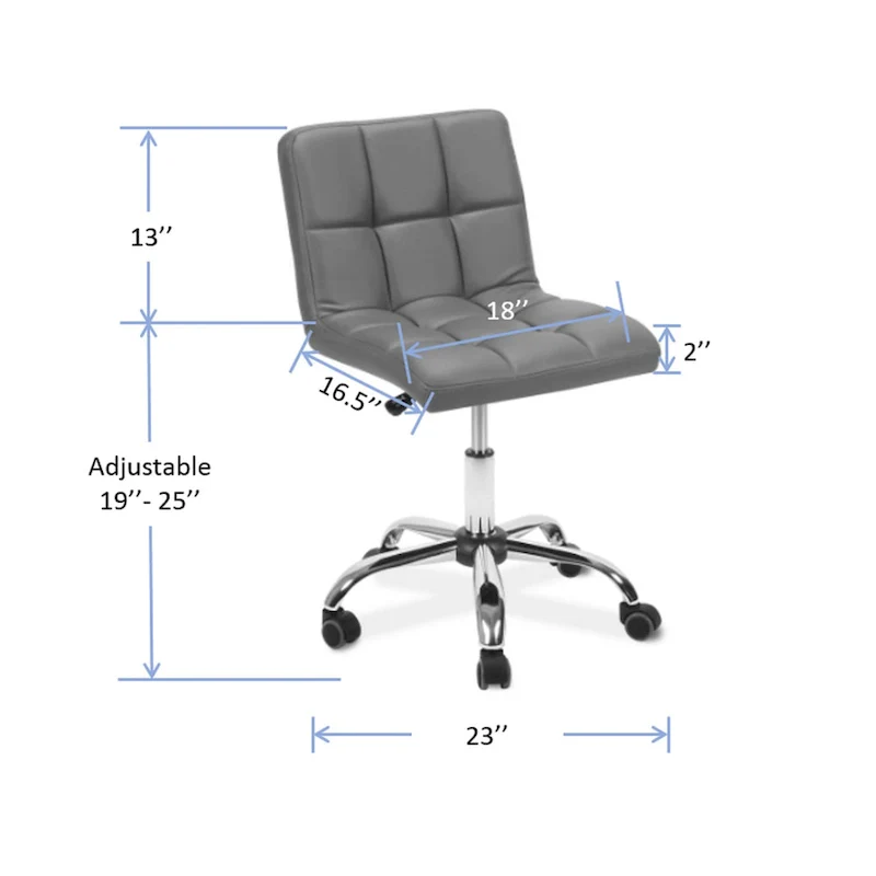 Red Armless Button-Tufted Office Chair, Adjustable Height 19–25
