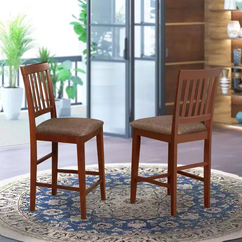 HomeStock Counter Stool-Linen Fabric Pub Height Wooden Chairs
