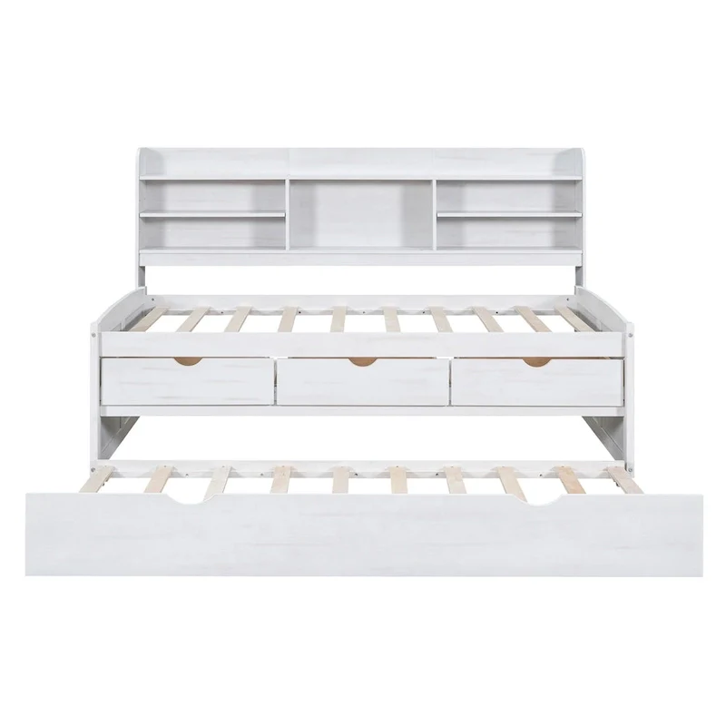 Twin Pine Captain Bed with Shelves, Drawers & Trundle