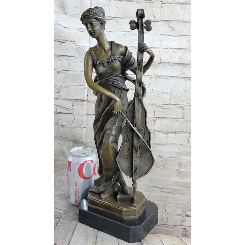 Signed Victorian Lady Playing Cello Bronze Marble Sculpture Statue Art Deco Gift