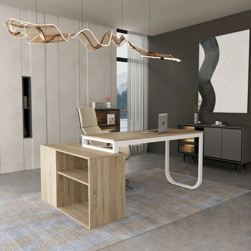 Timechee 55-inch L Shaped Office Computer Desk w/ Drawers, Wood