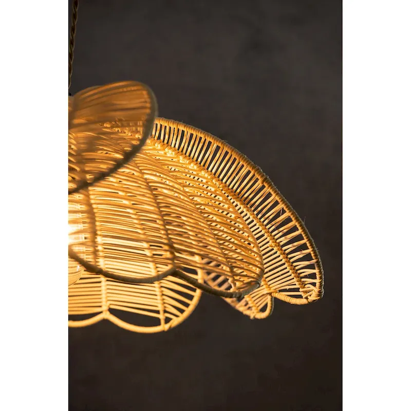 Boho Rattan Flower Pendant Light Coastal Hanging Fixture Light - 20  Wide