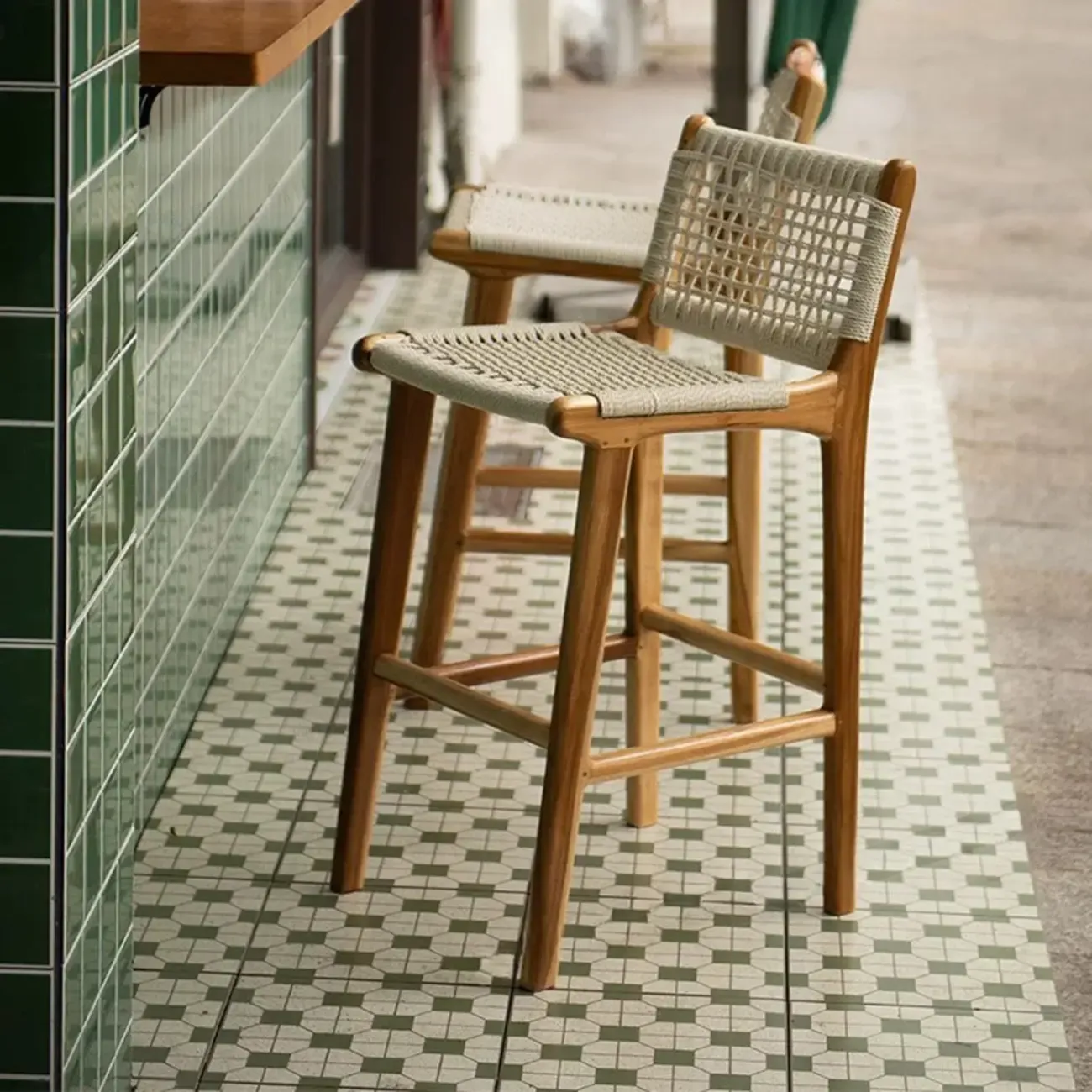 Modern Square Rattan Seat Counter Height Stools with Back
