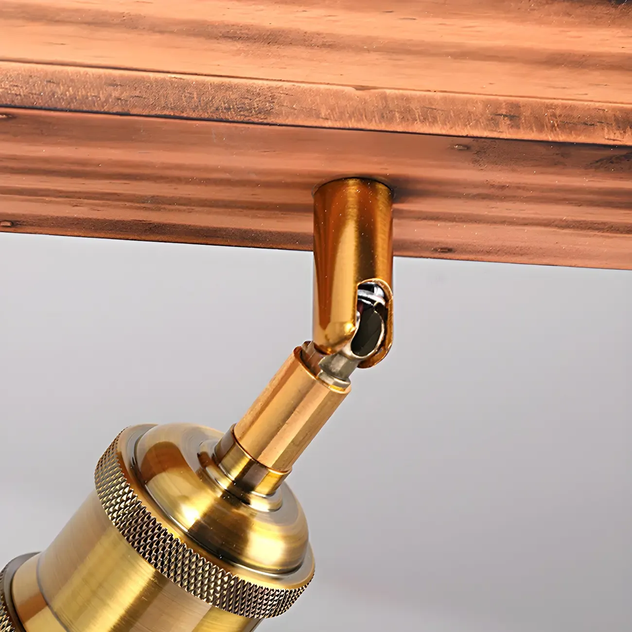 Industrial Brown Wood Brass Adjustable 31.5 Pendant Light