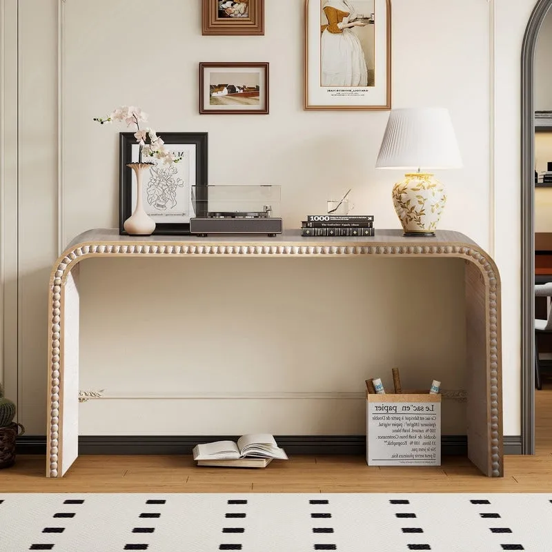 59 Entryway Table, Curved Waterfall-style Table,Console Table with Wood Beads
