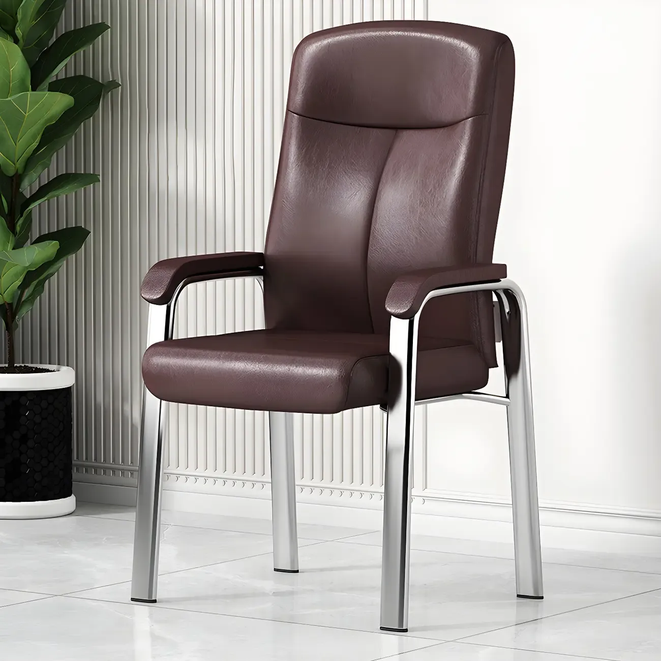 HomeyFad Modern Leather Metal 4-Leg Office Chair with Arms