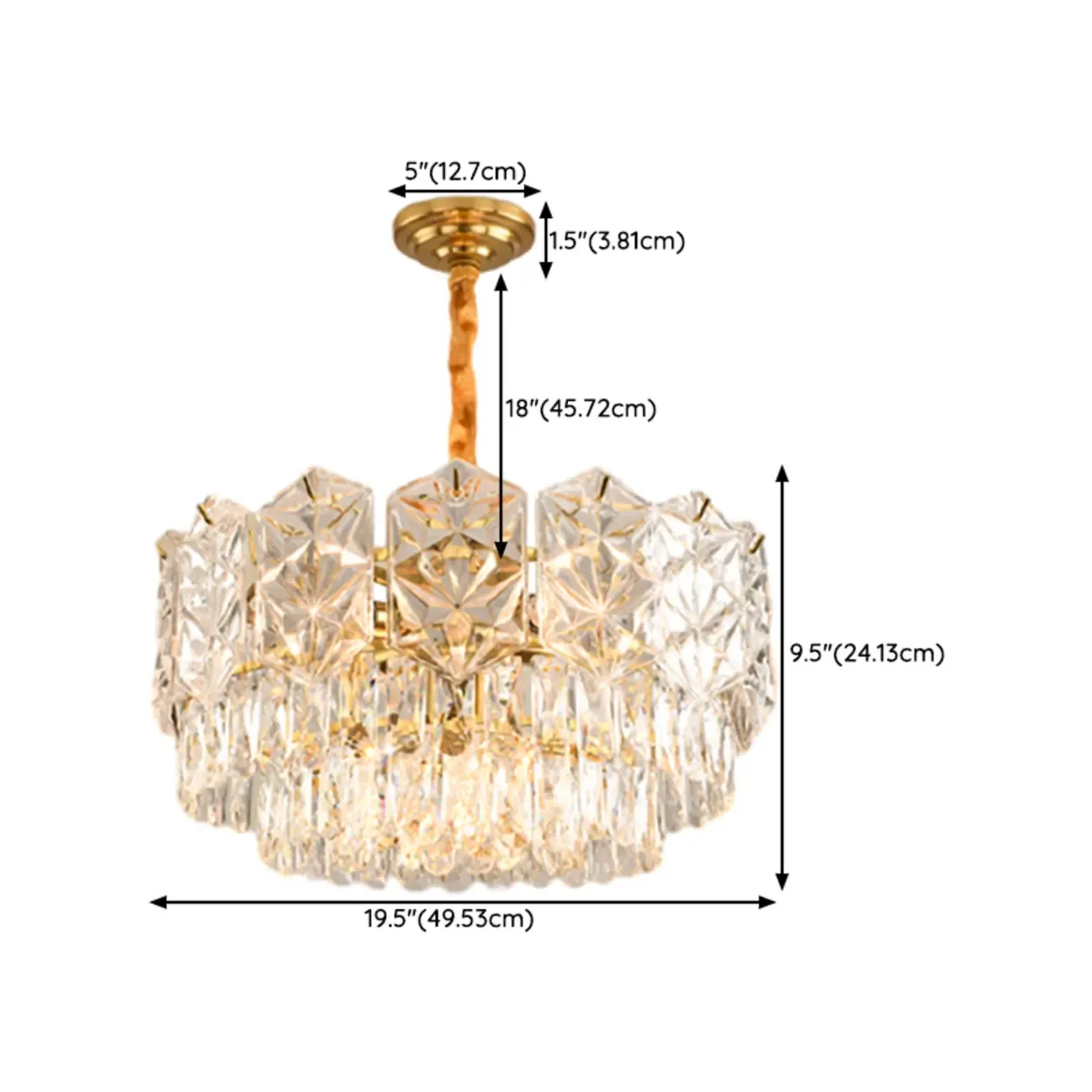 Modern Tier Gold Crystal Drum Chandelier Height Adjustable