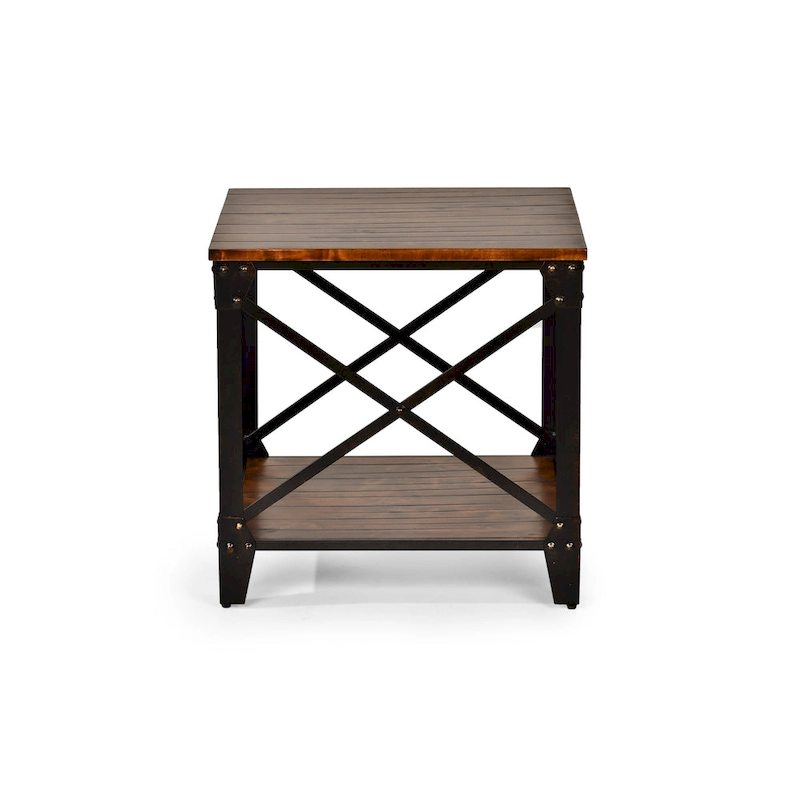 Steve Silver Fischer Solid Wood and Iron Rustic Square Side Table