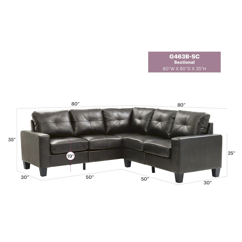 Newbury 82 in. W 2-piece Faux Leather L Shape Sectional Sofa - 32L x 82W x 35H