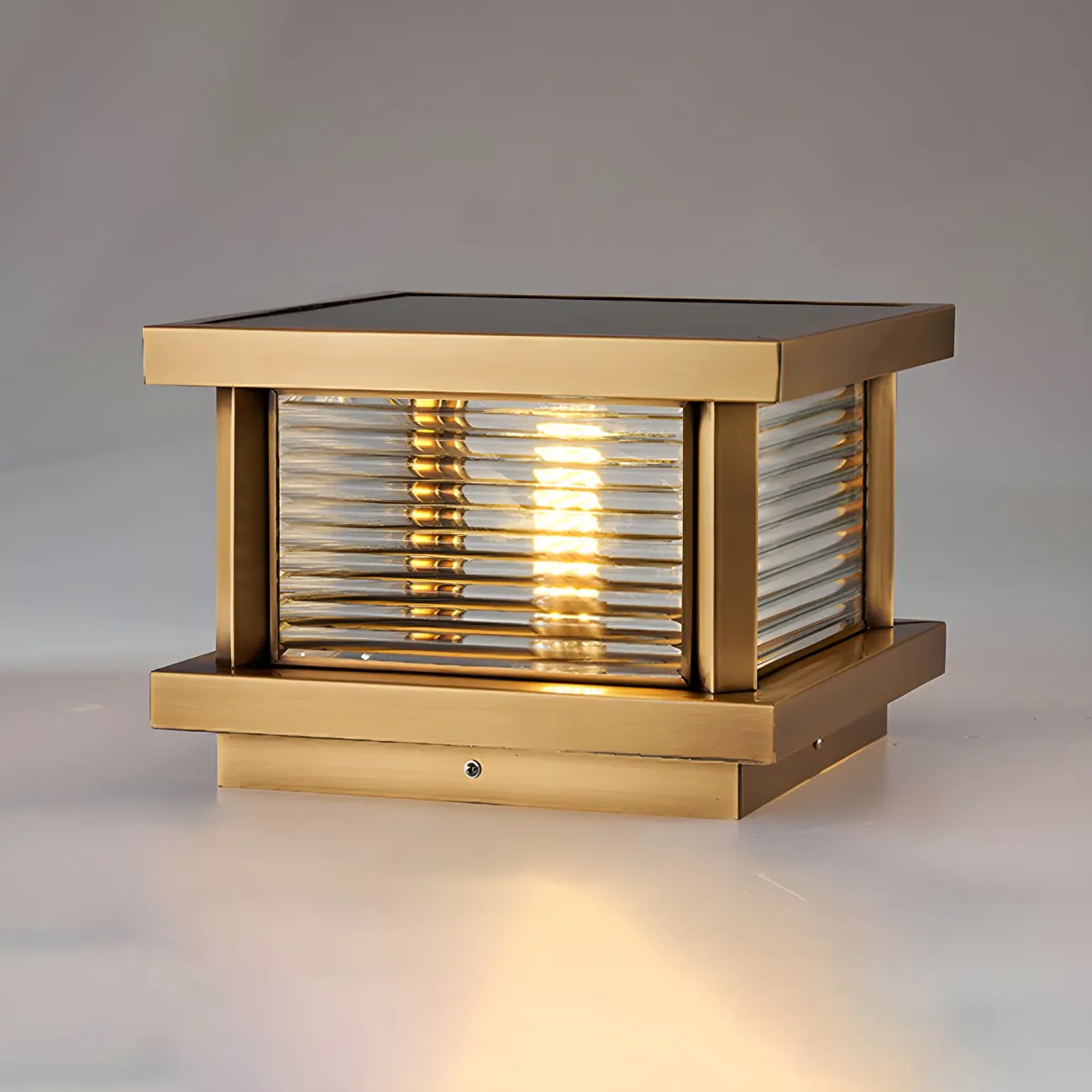 Modern Metal Glass Square Wired Post Cap Light