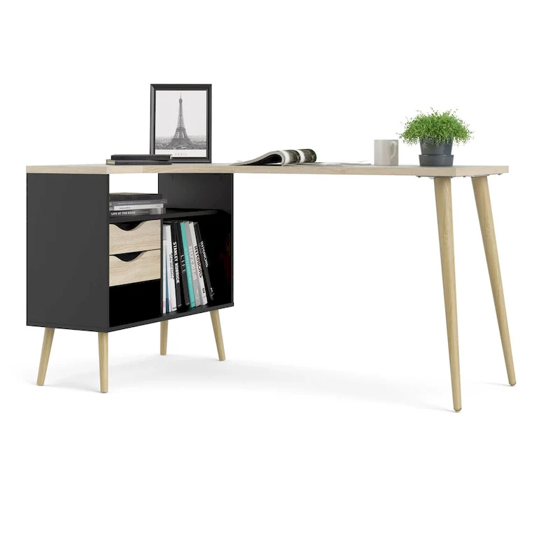Kristiansund L-Shaped Desk - 2 Drawers, 3 Shelves, Corner Office Desk