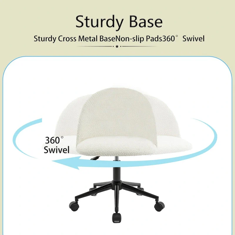 Boucle Office Chair Desk Chair, Mid-Back Adjustable Swivel Computer Chair with Black Legs, Upholstered Desk Chair with Wheels