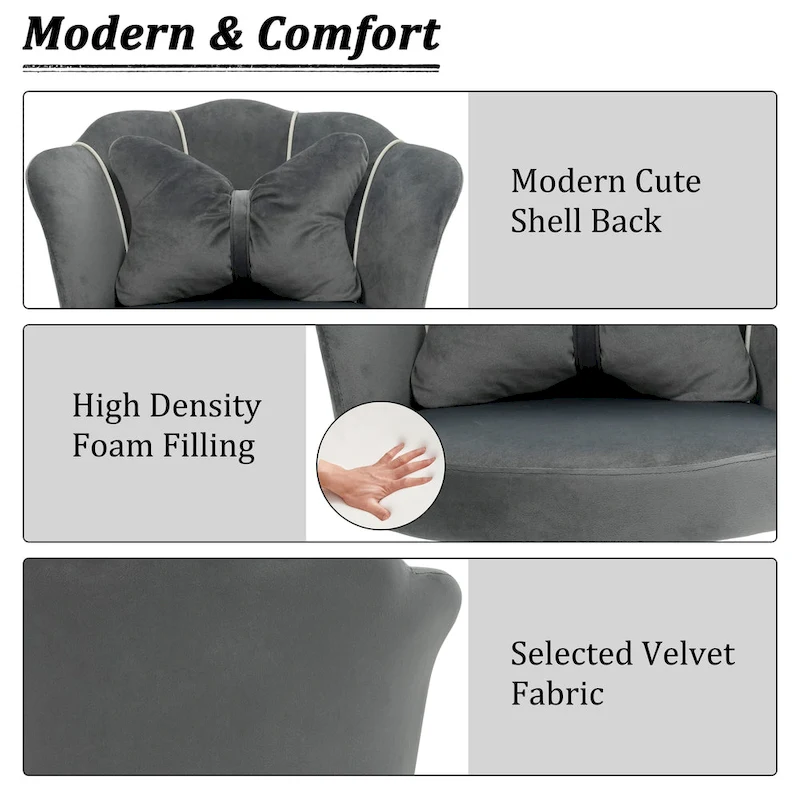 XINMICS Modern Velvet Task Chair 360 Swivel Adjustable Height Office Chair