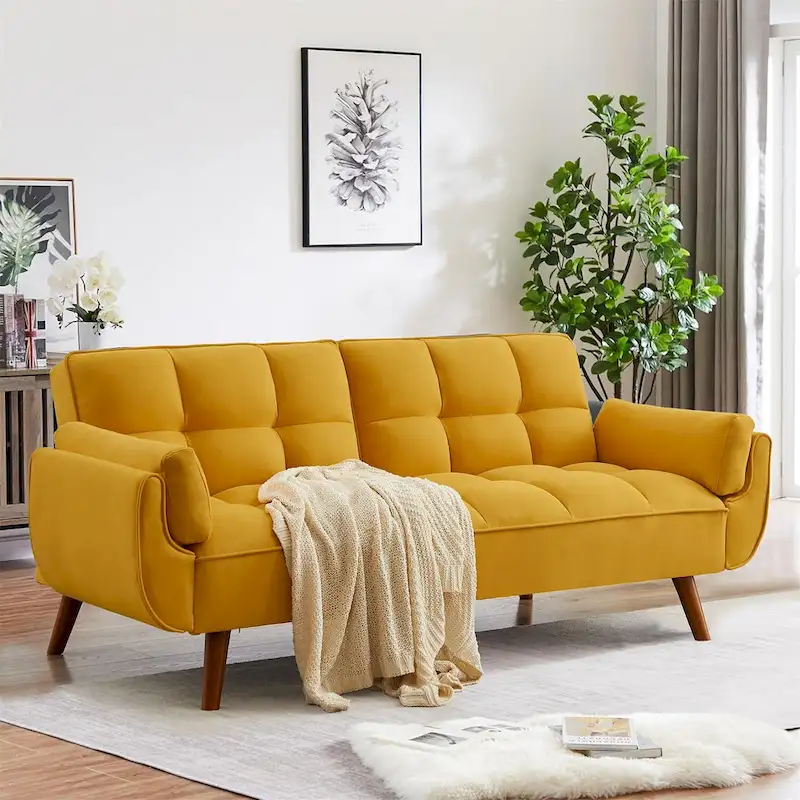 Linen Button-Tufted Loveseat Sofa, Beige/Grey/Black/Green/Yellow, Metal Legs, Seats 2