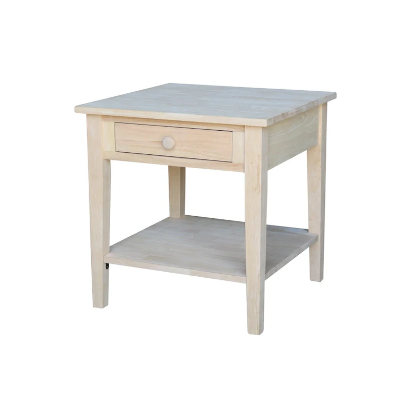 Square Solid Parawood End Table with Drawer & Shelf, 24