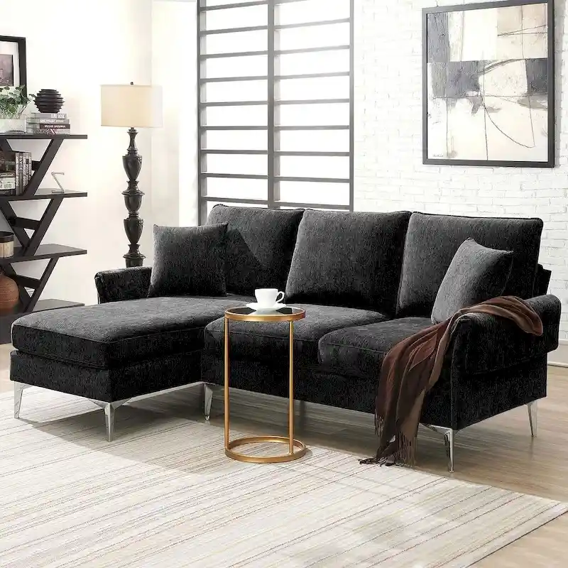 L-shaped Convertible Sectional Sofa, Chenille Sofa Couch with Reversible Chaise Lounge for Living Room, Apartment