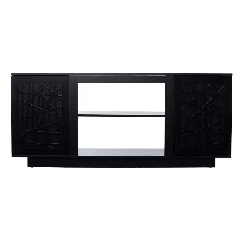 Black Media Console with 6-Shelf Storage, Push-to-Open Doors
