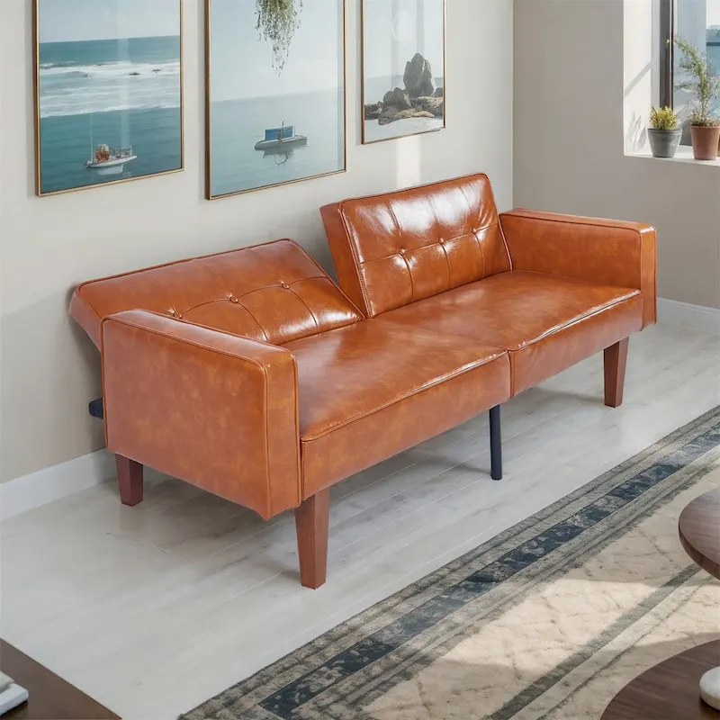 Convertible Sofa Bed Adjustable Fabric Couch Sleeper Modern Recliner Reversible Loveseat Folding Daybed Guest Bed with 2 Pillows