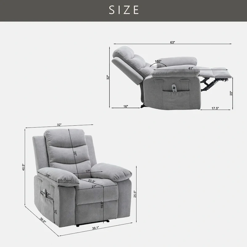 Power Recliner Chair With Adjustable Massage Function
