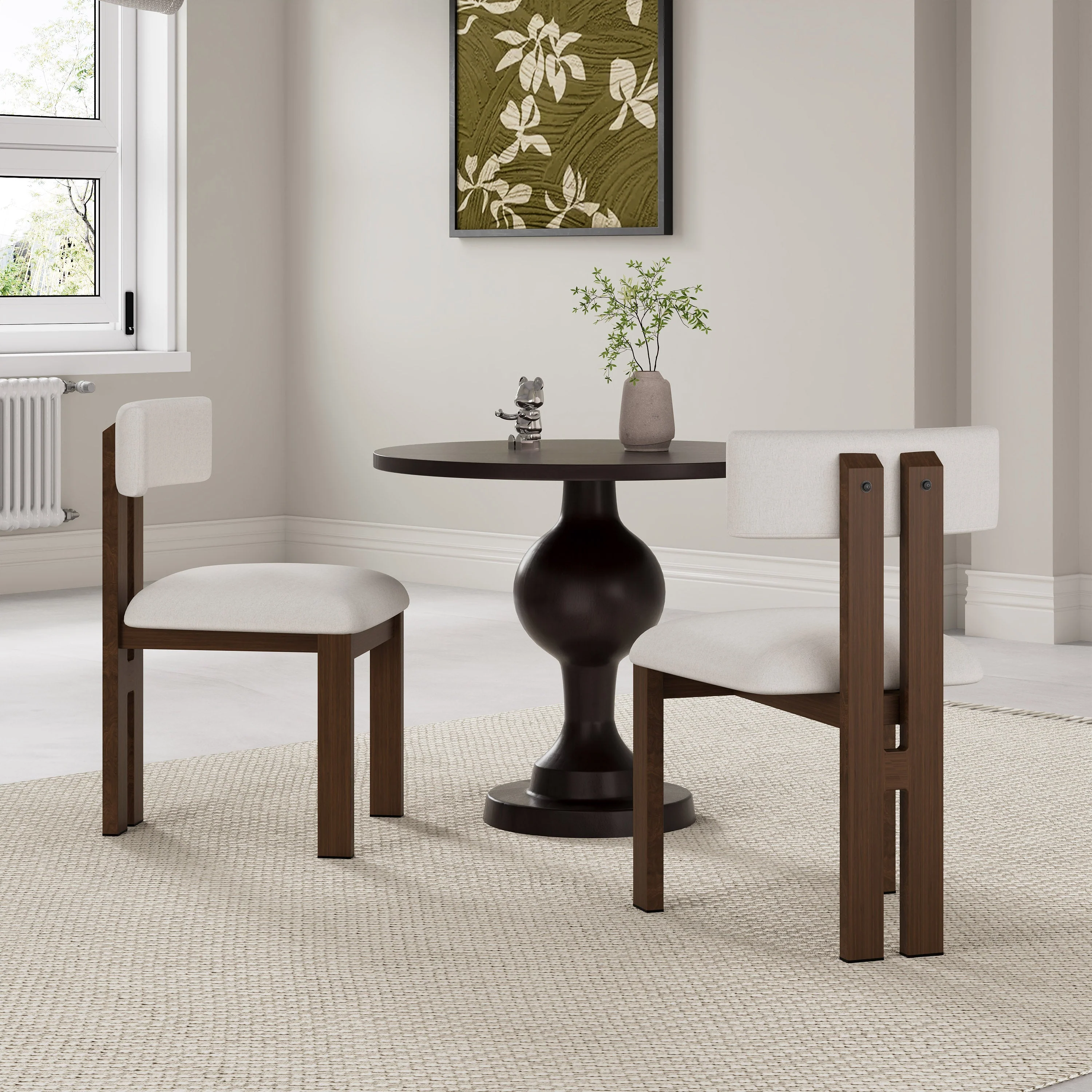 Set of 2 Modern Upholstered Dining Chairs Fabric with Sturdy Iron Frame