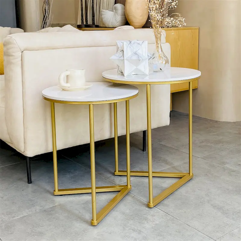 Set of 2 Round Nesting Coffee Side Table  Accent End Table