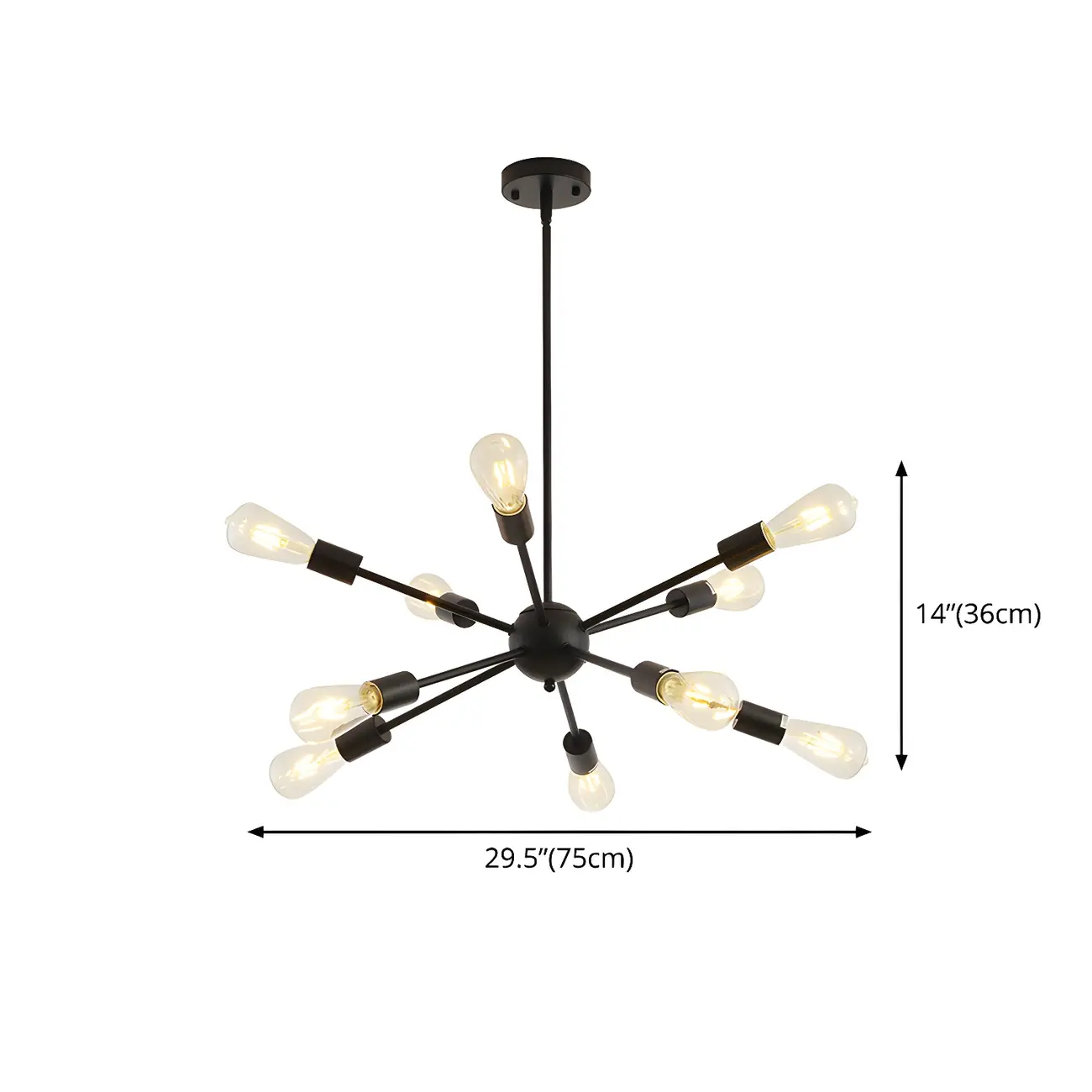 Modern Matte Black Metal Sputnik Chandelier Adjustable Downrod