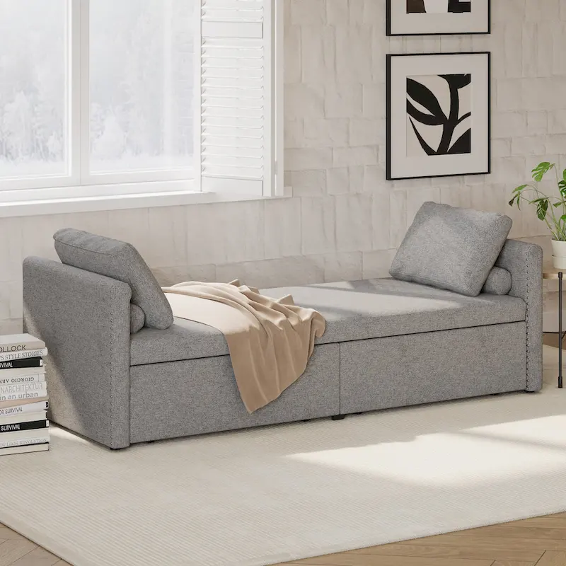 Modern Chaise Lounger Daybed Small Single Daybed with 2 Drawers,No Mattress Needed,Perfect For Living Rooms&Home Office