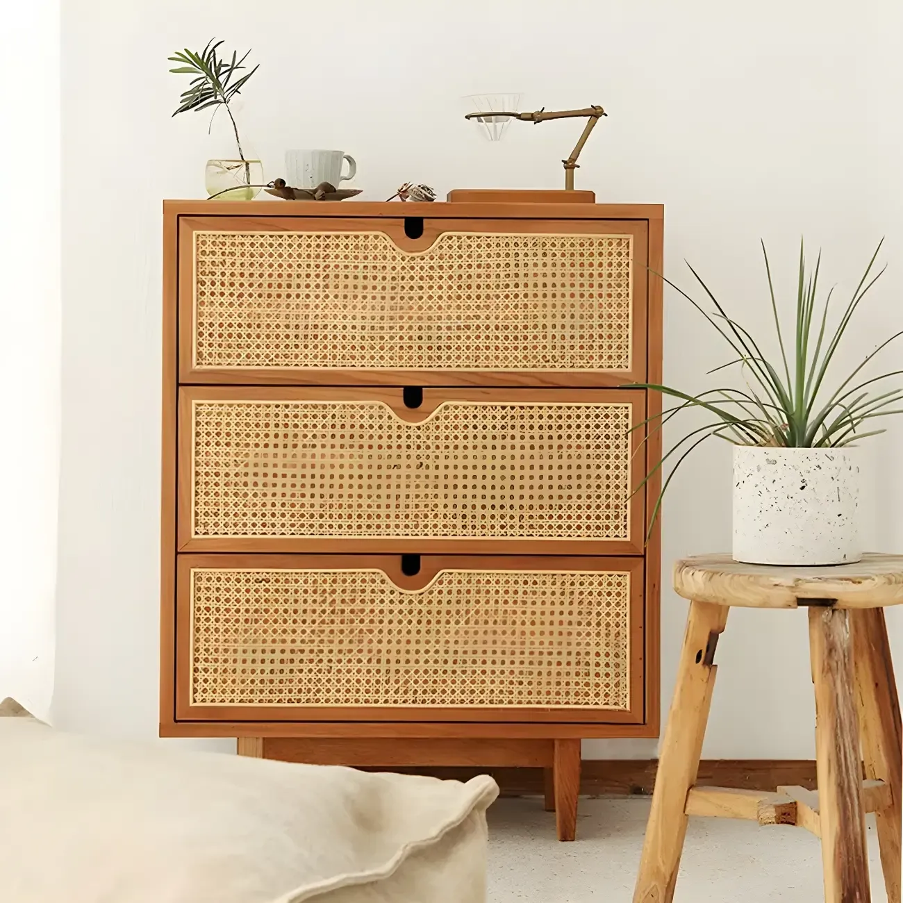 Tropical Natural Dressers with 3-Drawers & Rattan Doors