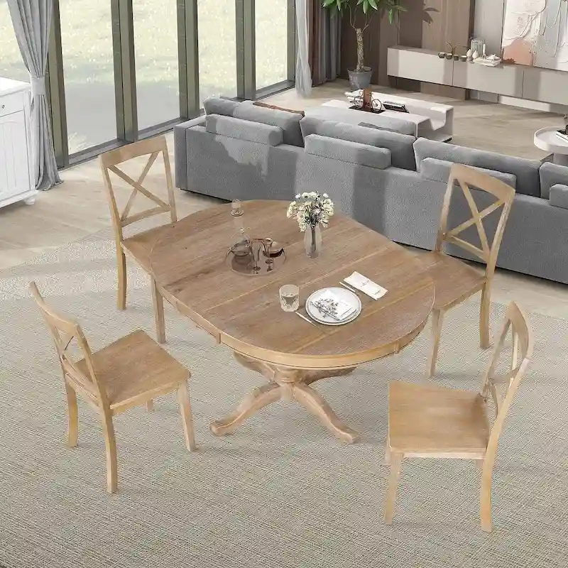 42-54  Farmhouse Round Extendable Dining Table Set for 4