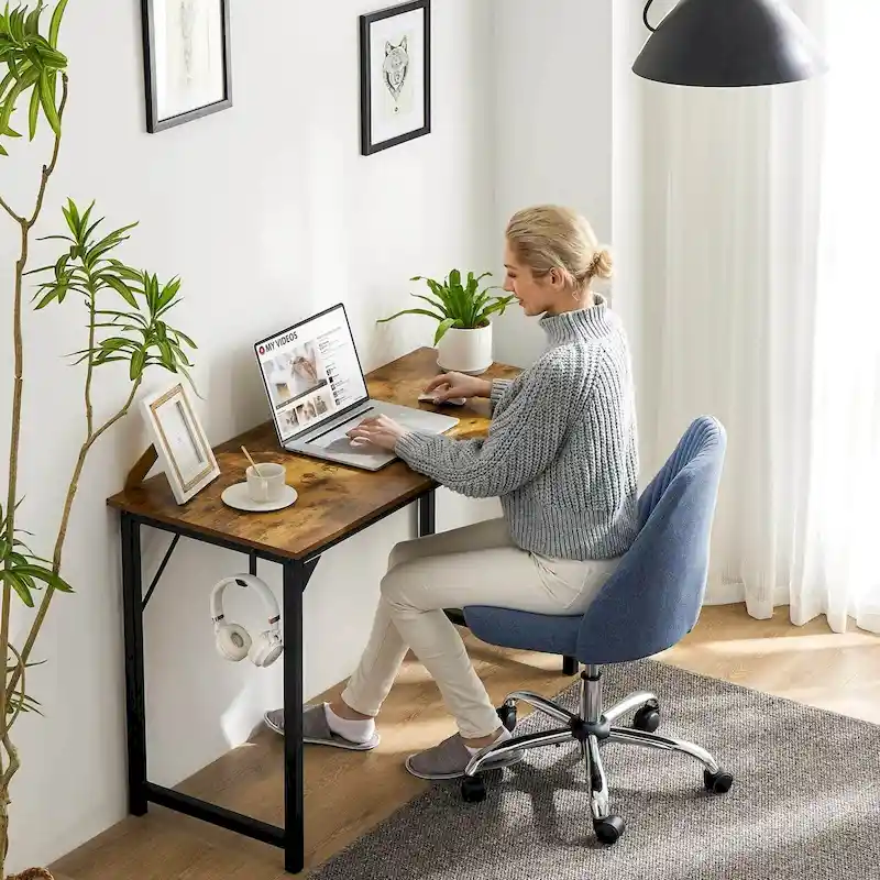 Modern Computer Office Desk with Storage Bag and Headphone Hook for Bedrooms and Study Corners or Small Home Offices