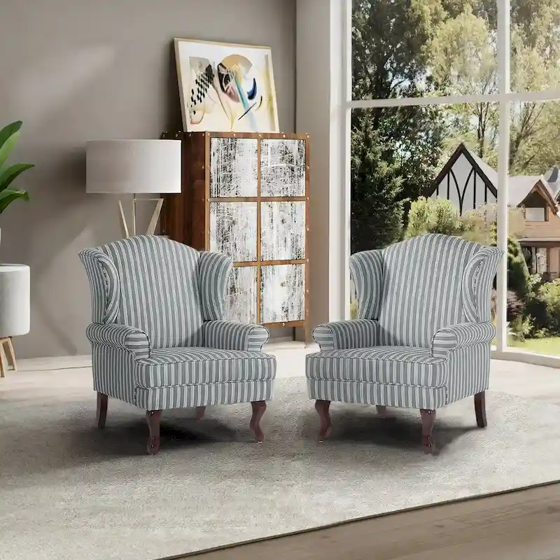 2 Set Traditional Wingback Accent Chairs Upholstered Armchair