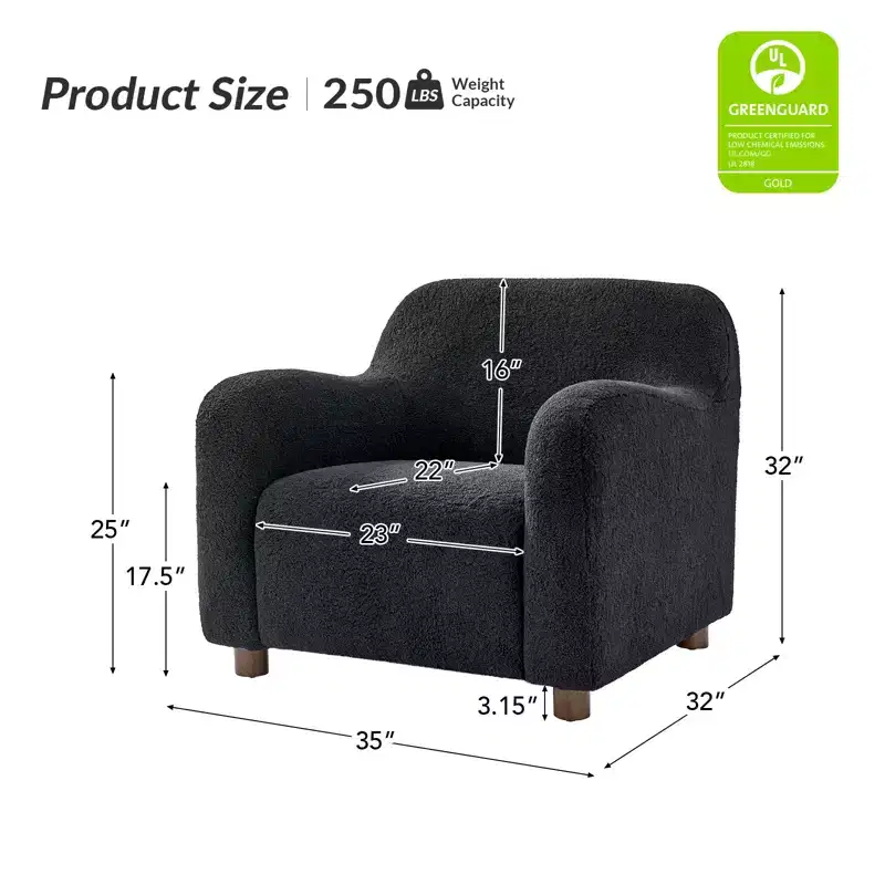 Boucle Upholstered Armchair Set of 2, Black / Ivory (1 Seat Each)
