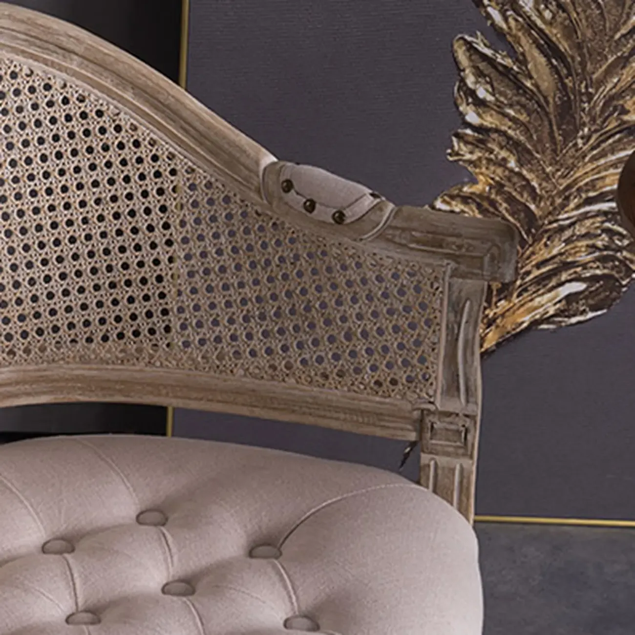 Rustic Rattan Upholstered Wood Dining Chair