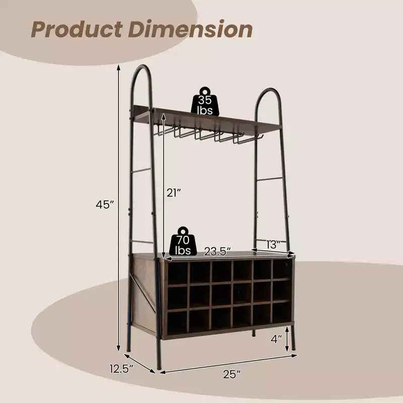 Costway Industrial Rack Freestanding Bottle Holder with Stemware Holder & Open Shelves