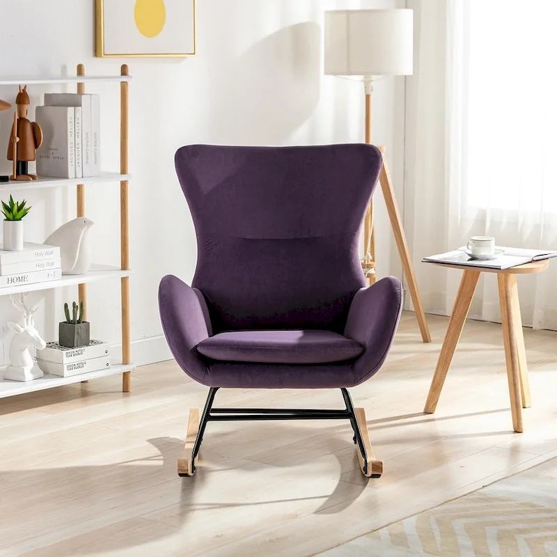 Velvet Fabric Padded Seat Rocking Chair