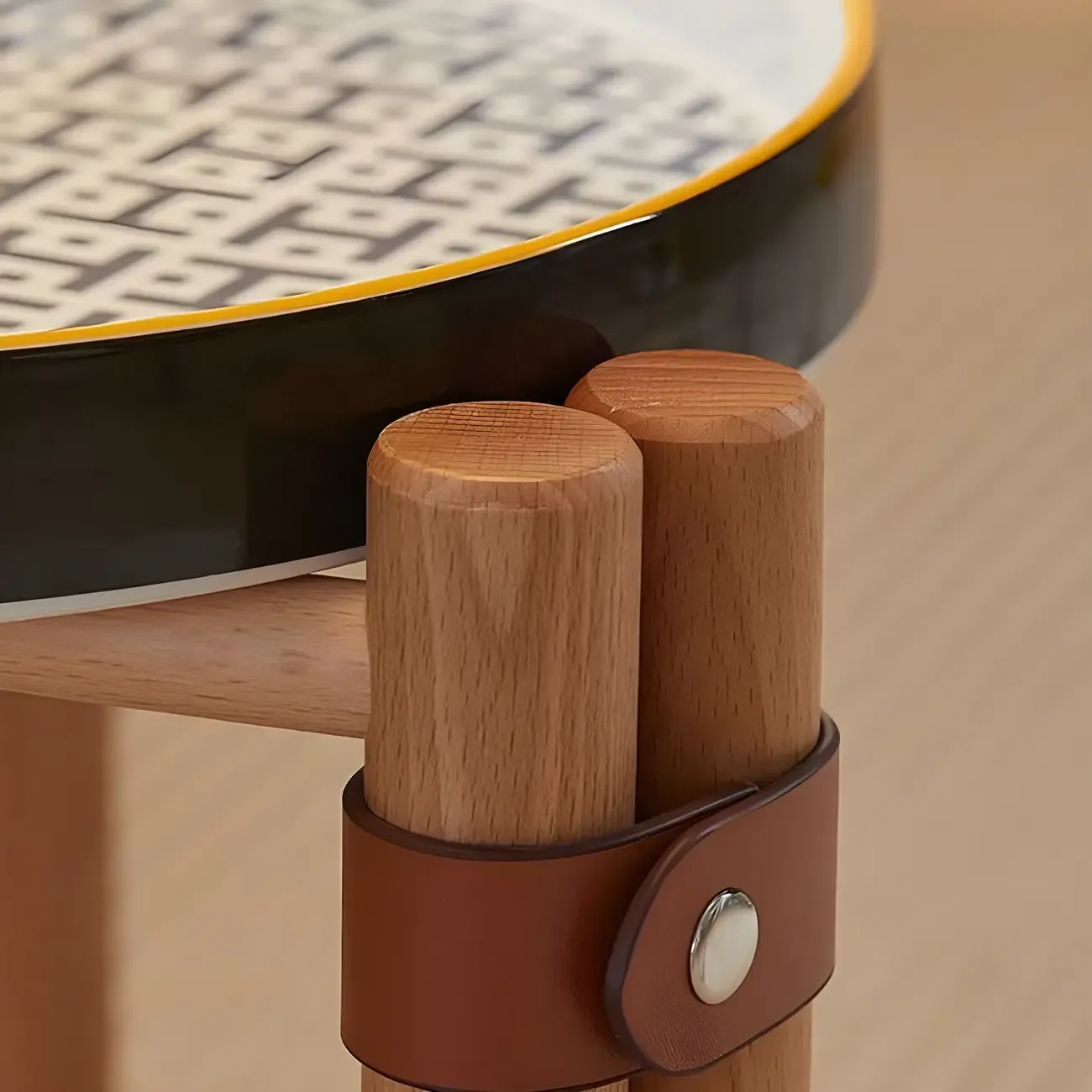 Scandinavian Round End Table with Ceramic Tray Top
