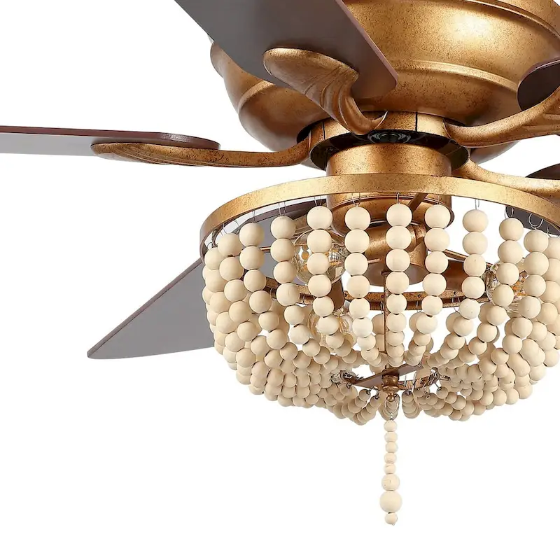 Quinn 52  3-Light Rustic Farmhouse Iron/Wood Bead Mobile-App/Remote-Controlled LED Ceiling Fan, by JONATHAN Y