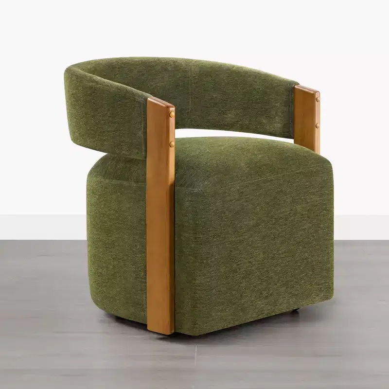 Spruce&Spring Upholstered Dining Chair with Wood Armrests & Hidden Wheels