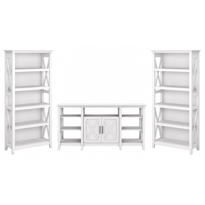 Tall Farmhouse TV Stand with 2 Bookcases by Bush Furniture