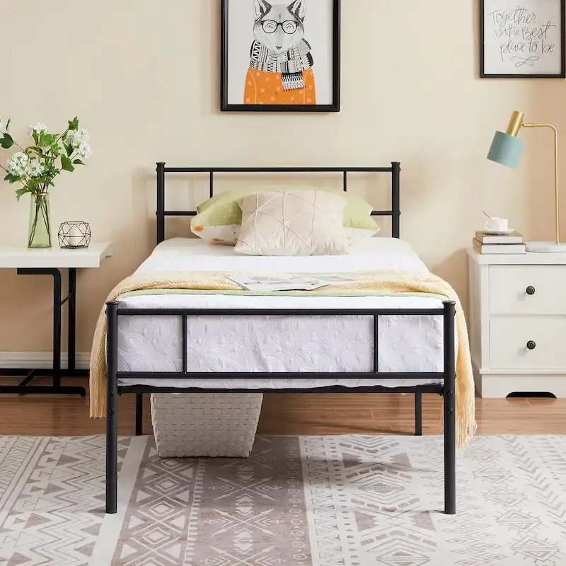 Metal Bed Frame with Headboard and Footboard, No Box Spring Needed