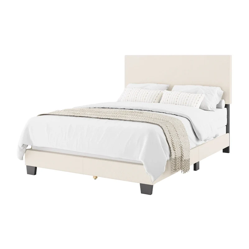 Nova Upholstered Modern Boucle Bed, Box Spring Required