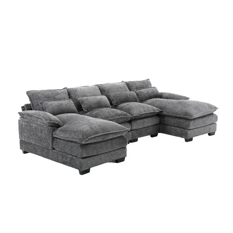 110.63 Modern U-Shaped Chenille 4 Seater Sectional Sofa with Double Cushions, 2 Chaise and High-Density Foam