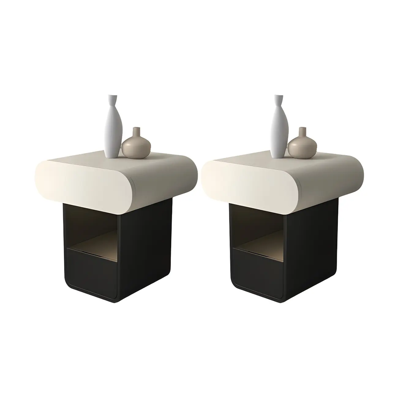 Simple Rectangular Wood Black-White 2 Drawer Nightstand