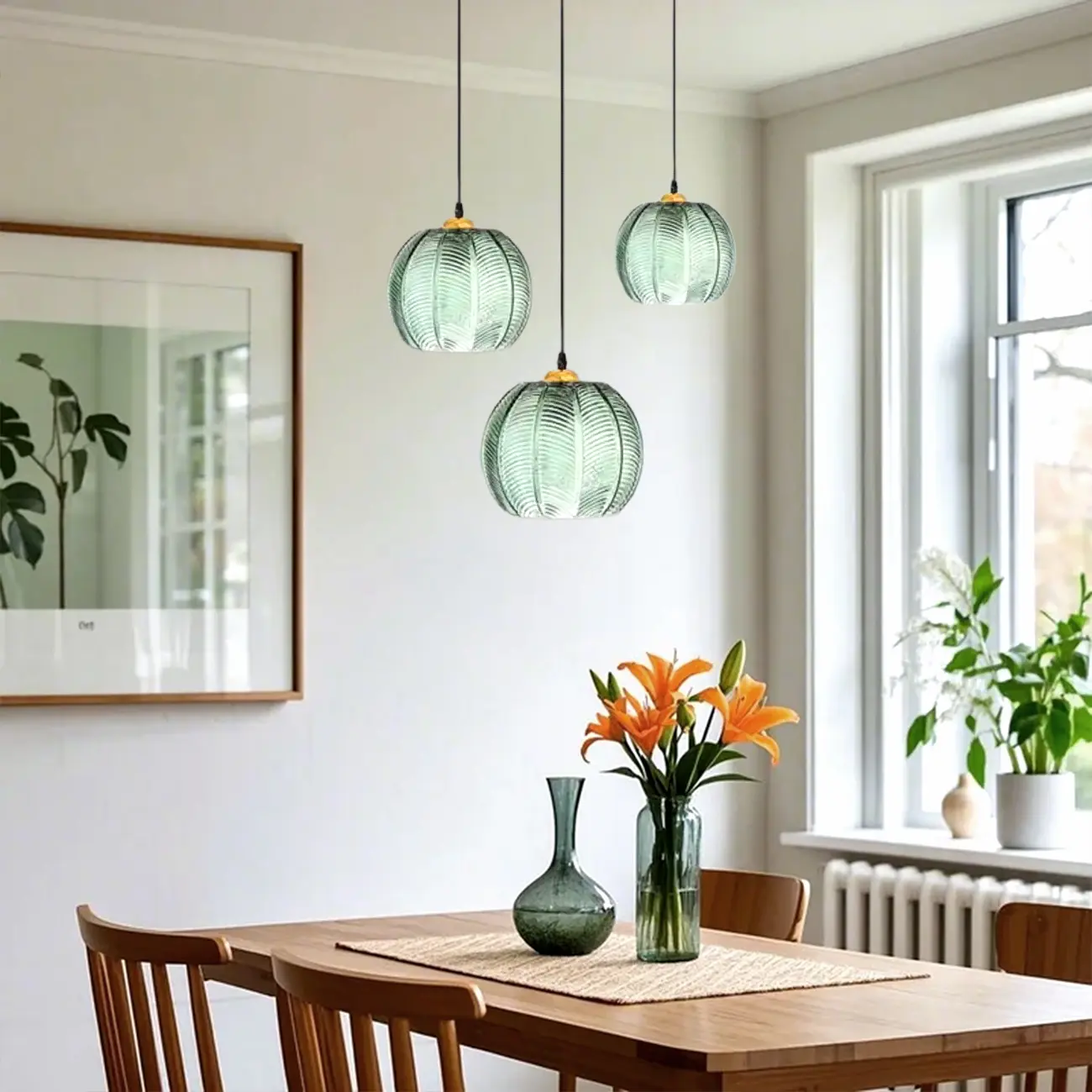 Modern Green Glass Leaf-Inspired Globe Pendant Light