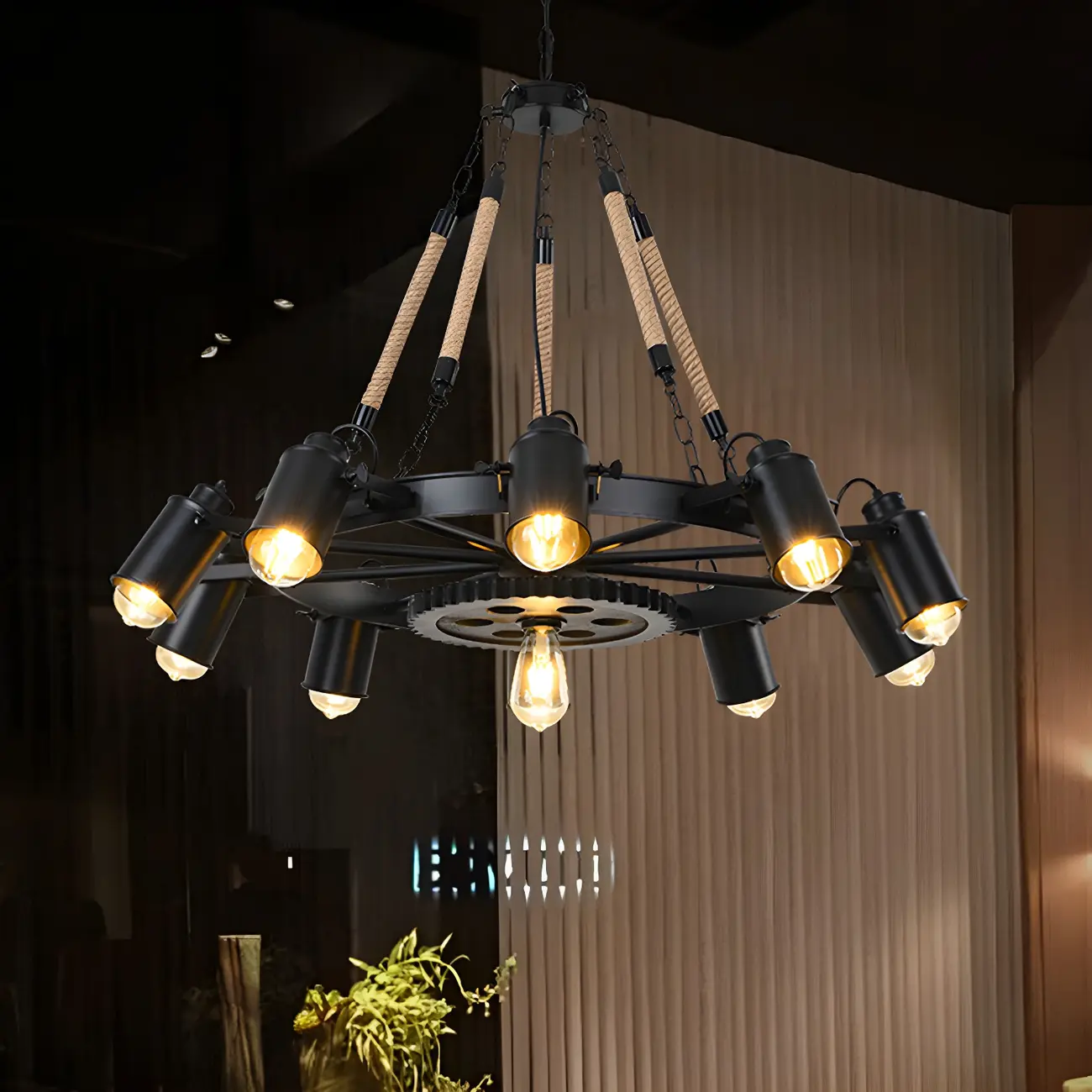 Industrial Chain Mount Black Iron Gear Shape Chandelier