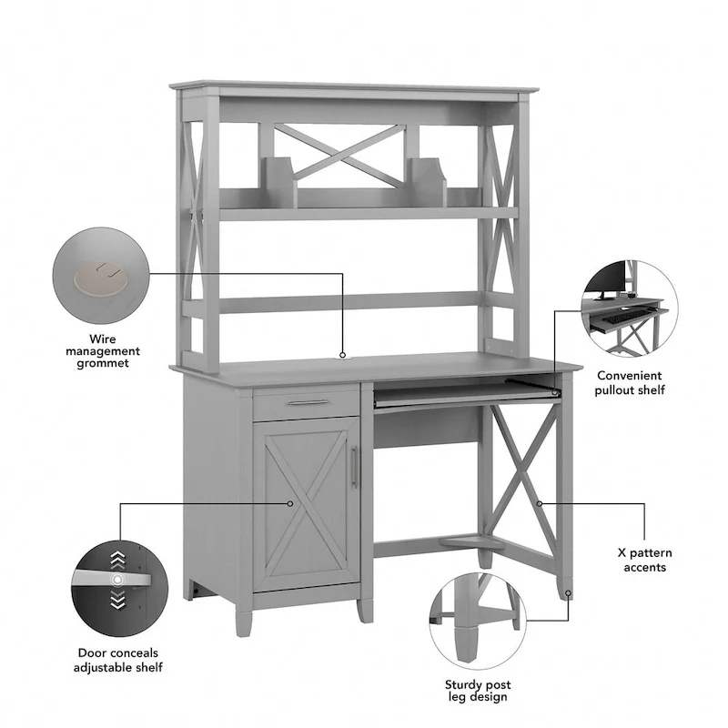 48W Small Computer Desk with Hutch