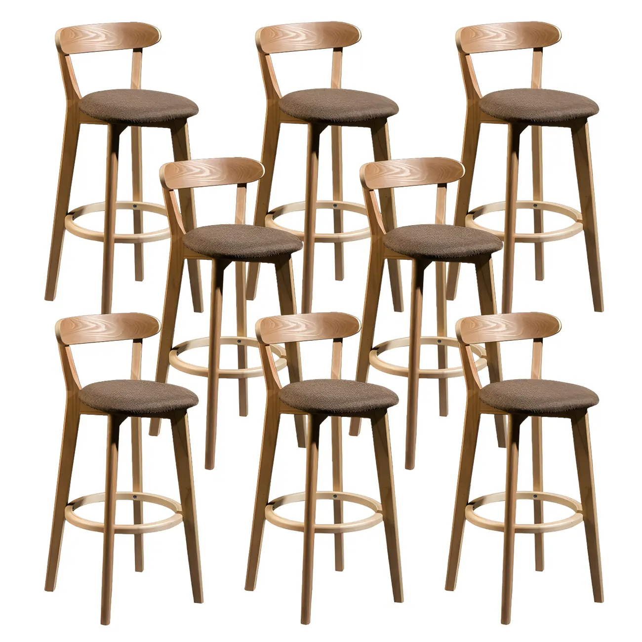 Wooden Upholstered Low Back Bar Height Stools Set of 2